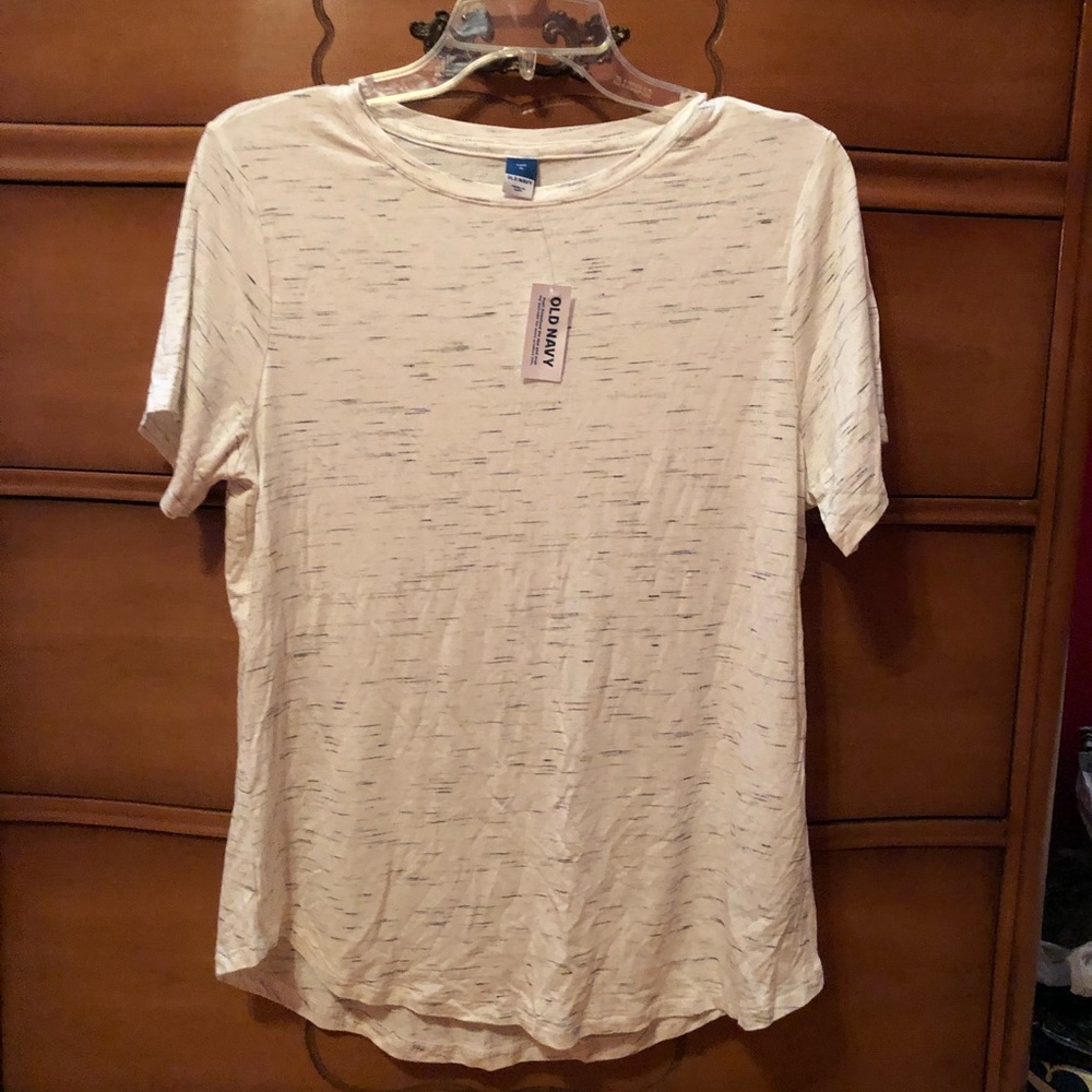 NWT Women’s size Medium T-Shirt, black speckles on a white cream background.